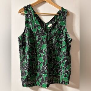 a new day Green and Black Leaf Pattern Tank Top